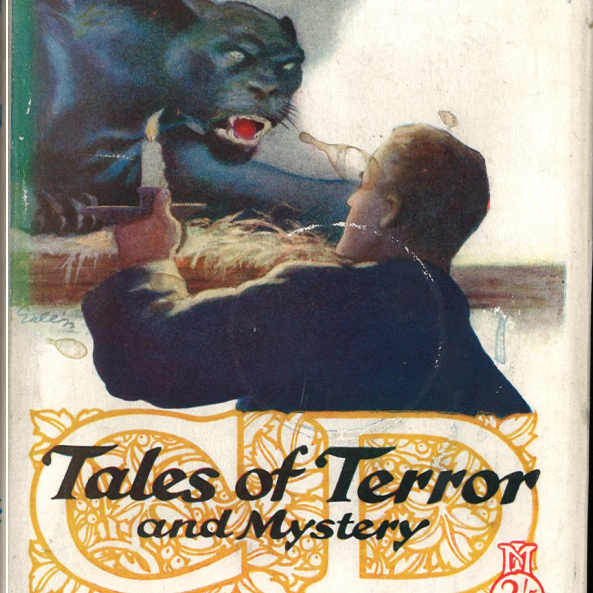 cover of the book tales of terror and mystery by Conan Doyle featuring Sherlock Holmes holding up a candle to see a puma growling at him